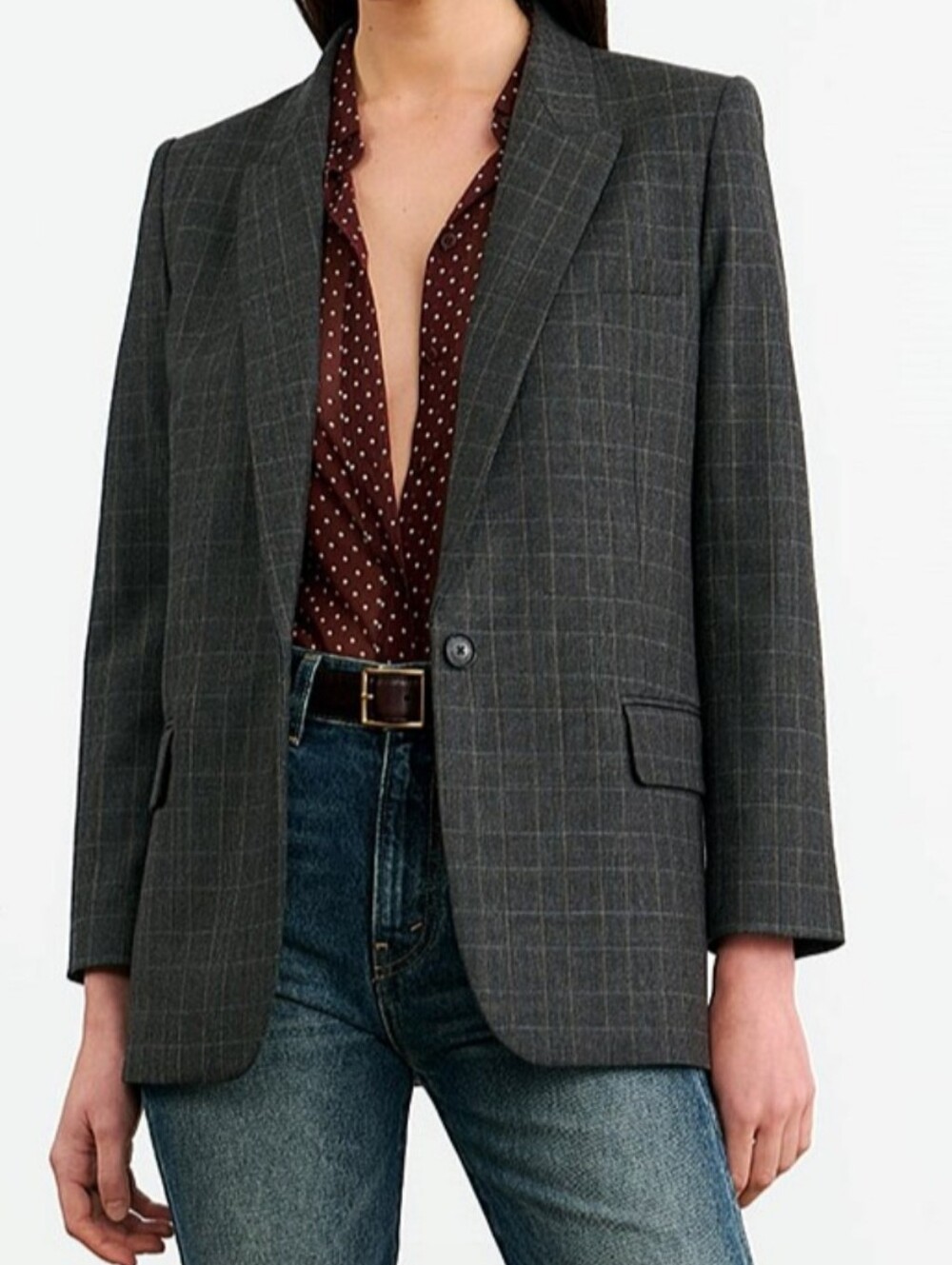 Nili Lotan $1590 Ladies Diane Wool Blend Blazer Checked Grey Size 2 Like New